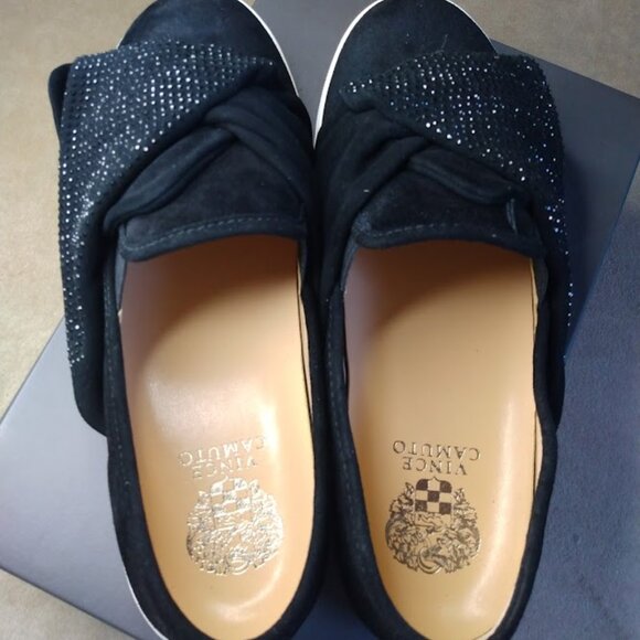 Vince Camuto Barita Black Suede Rhinestone Slip-On Sneakers 9.5 Wide Holiday - Picture 3 of 16